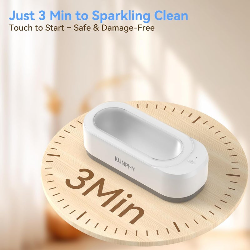 KUNPHY Ultrasonic Jewelry Cleaner, Jewelry Cleaner Machine 12oz 46KHz, Professional Sonic Cleaner with One-Touch Operation, Sonic Cleaner for Rings, Glasses, Jewelry, Dentures White - Image 4